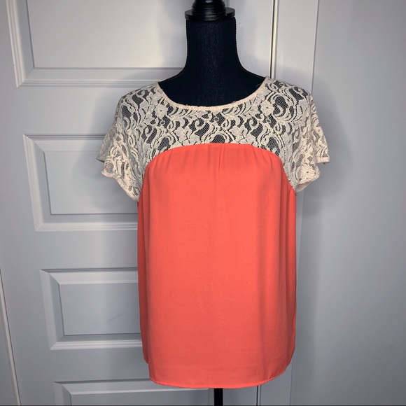 Anthropologie | Maeve Coral Top with Ivory Lace - Picture 4 of 11